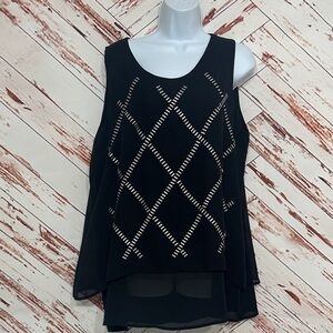 Alfani Black Sleeveless Blouse with silver Geometric Pattern